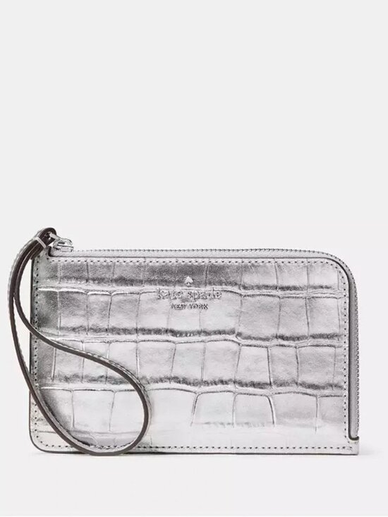 kate spade Handbags - Kate Spade Lucy L ZIp Wristlet | NWT | Silver Metallic Croc-embossed